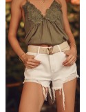 Summer blouse with lace neckline khaki 30720 - Online store - Boutique